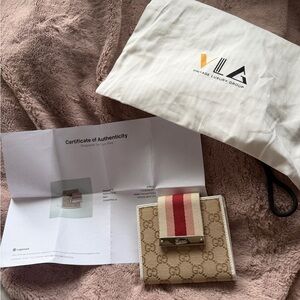 Gucci Beige GG Canvas and Leather  French Wallet